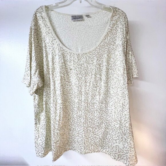 Avenue Tops - Avenue Womens Pullover Top with Gold Sequins, Short Sleeves, Size 26/28